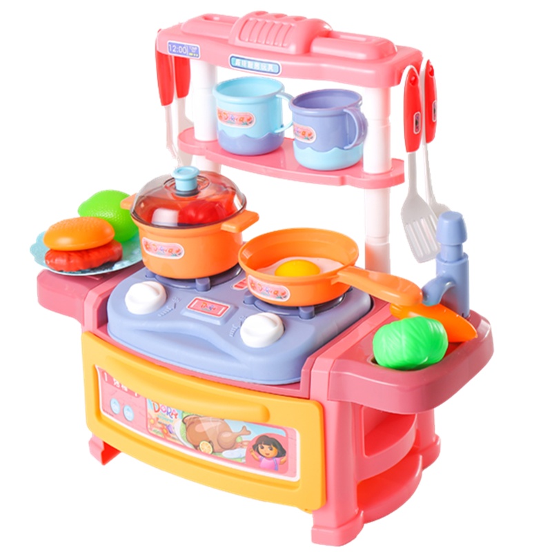 朵拉仿真厨房过家家宝宝玩具女孩做饭2煮饭4炒菜6儿童套装女童(2579P 出水单层餐具台 )