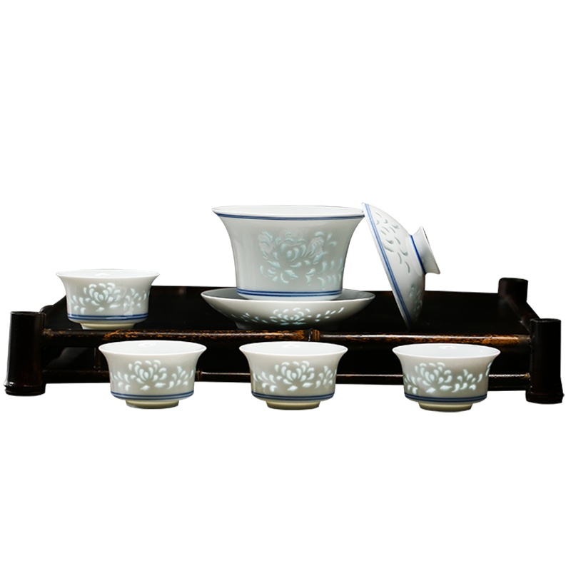 景德镇陶瓷盖碗大号茶杯套装茶碗三才组合泡茶玲珑功夫敬茶