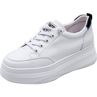 百田森小白鞋女2021春季新款免系带真皮厚底增高休闲麦昆鞋黑尾女