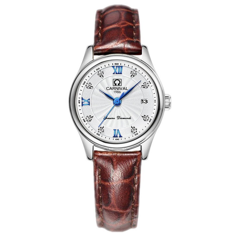 瑞士嘉年华CARNIVAL手表 时尚镶水钻女士石英表 日历防水 皮表带款时尚女表 腕表 全国联保8830L真皮表带