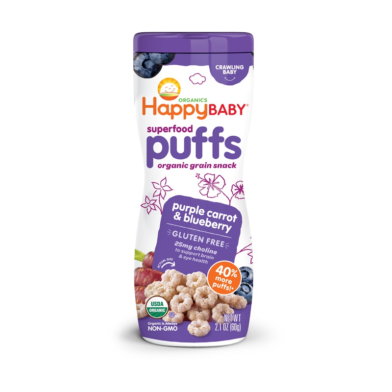禧贝(Happy Baby)蓝莓紫萝卜有机泡芙 60克/桶装 宝宝零食点心 原装进口6个月以上