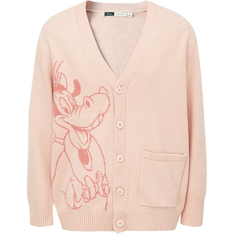[1件5折价:160]迪士尼克拉拉贝羊毛MECITY情侣21春季新款卡通刺绣毛衣针织开衫
