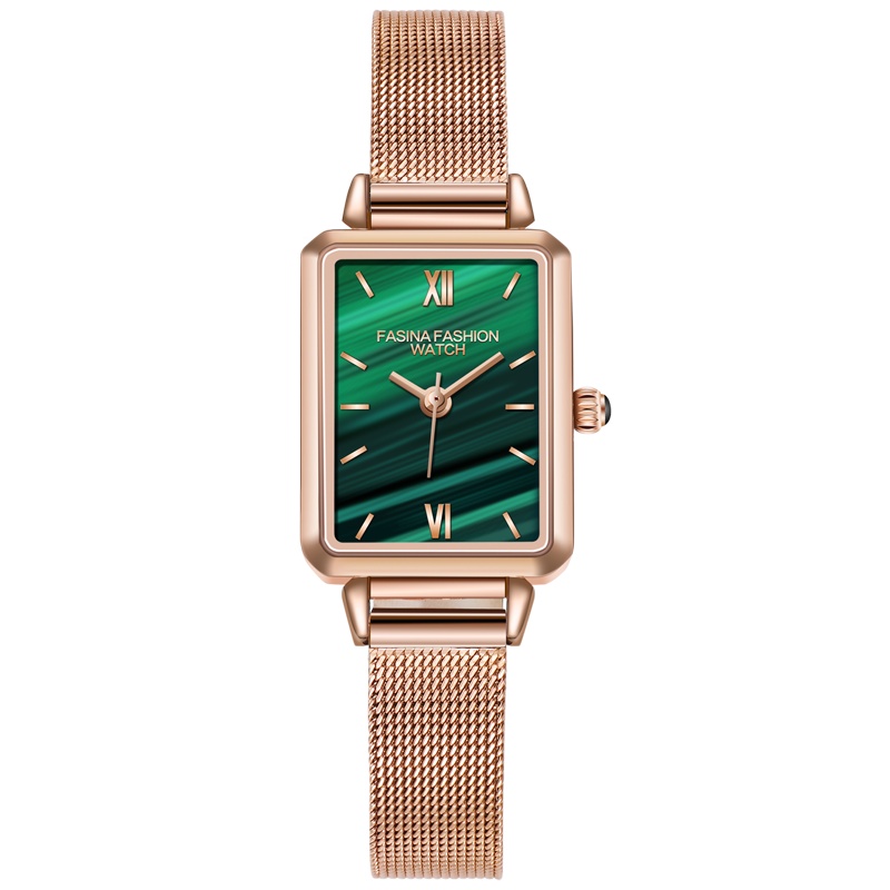 法茜娜(Faxina)手表女士薄镶i小方表潮流时尚简约小绿表ins风米兰英伦风格时尚防水网带中学生女表051