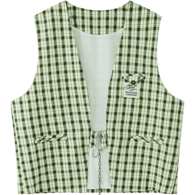 OtherMix格子贴布马甲女2021年早秋新款时尚洋气无袖外搭薄款马夹