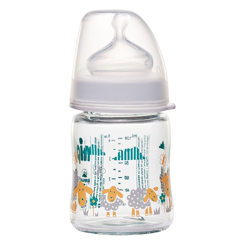 德国nip 进口婴儿宽口径玻璃奶瓶防胀气宝新生儿硅胶仿真母乳奶瓶120ML