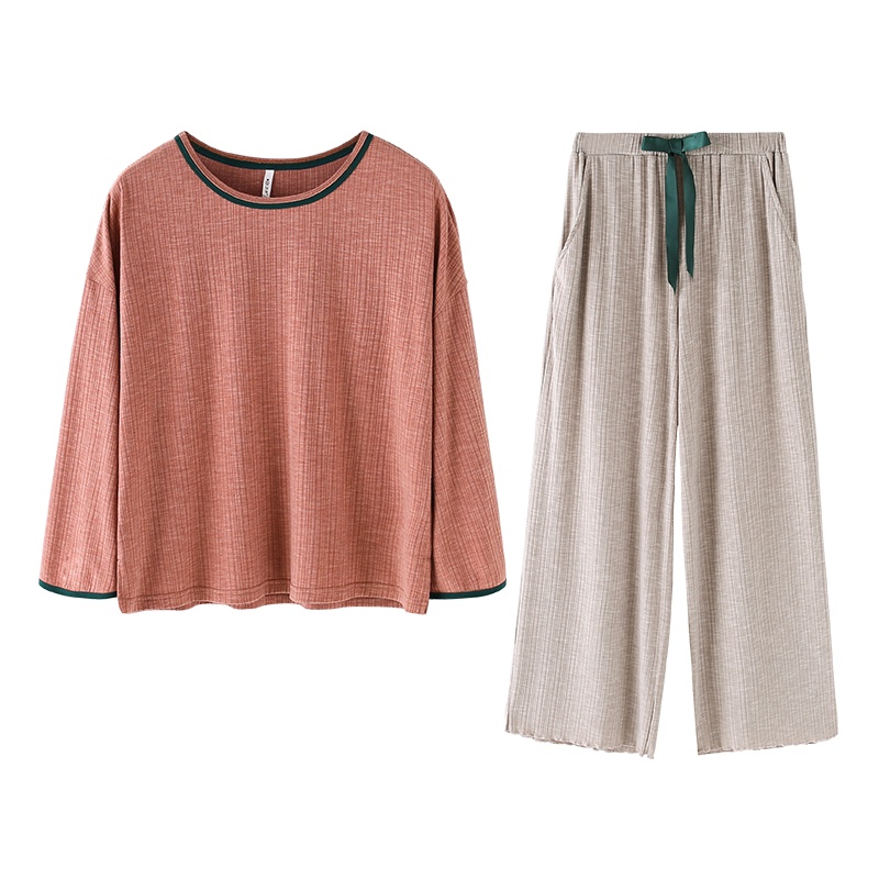 安之伴春秋季睡衣长袖时尚条纹休闲可外穿套头女士家居服套装秋