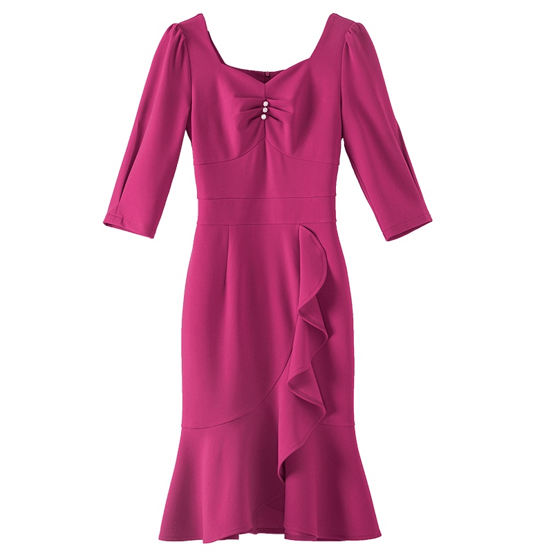 晚白2021春季新品时尚简约纯色修身显瘦高腰鱼尾裙包臀连衣裙女