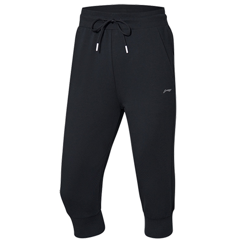 李宁(LI-NING)七分裤女士夏装训练系列棉质罗纹收口舒适透气时尚简约健身跑步休闲运动裤AKQP022