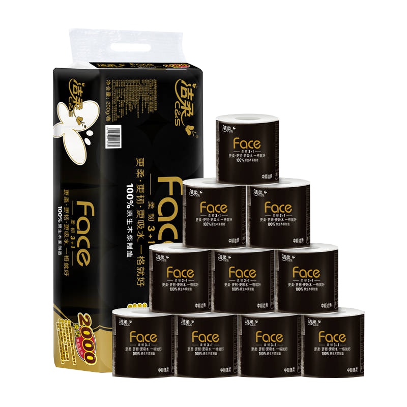 洁柔(C&S）卷纸黑Face四层200g*5卷有芯卷纸卫生纸厕纸实惠装大胖纸家庭装