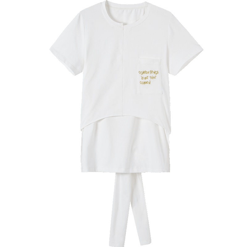 马克华菲女装2019夏中长款短袖圆领字母印花T恤下衣失踪T恤女