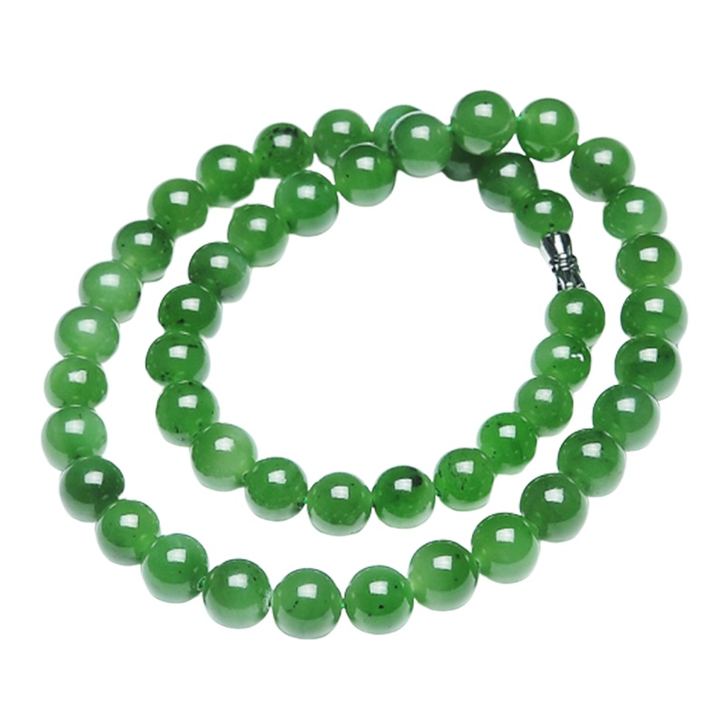 帛兰梓韵 天然和田碧玉项链9-10MM碧玉女款串珠玉石项链黑点玉石项链送证书