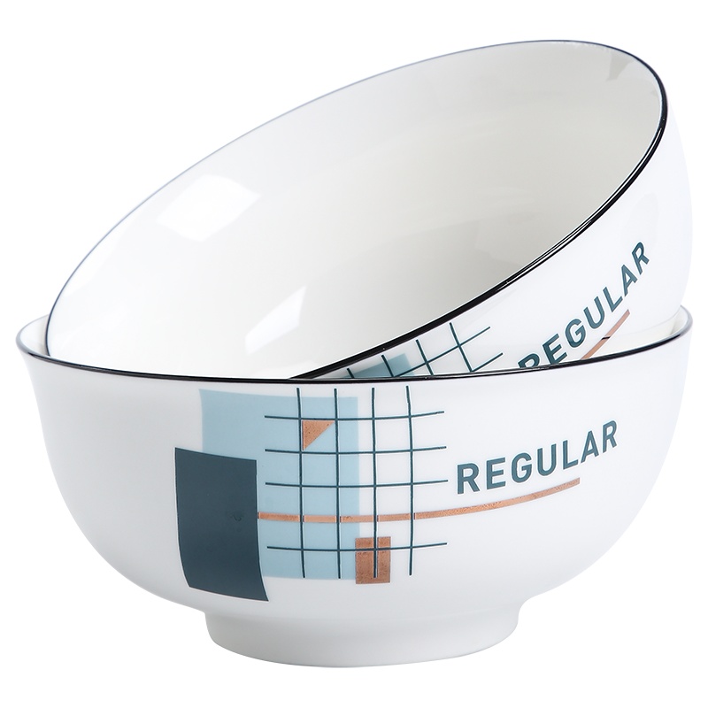 苏氏陶瓷(SUSHI CERAMICS)米饭碗 城市方格日韩小清新简约家用陶瓷碗6只装套装餐具