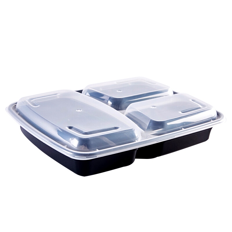 一次性分格餐盒 加厚环保多格外卖快餐打包盒便当饭盒 圆弧大三格 1箱(120套)