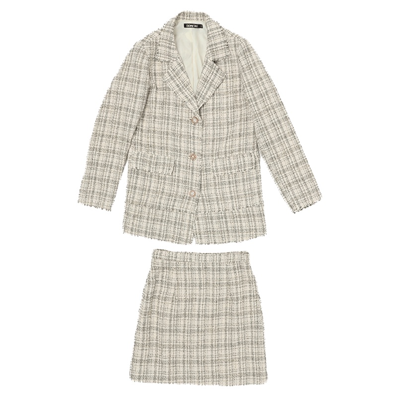 ENJOY'ME西装套装裙20女装春季新品韩版格纹珍珠扣显瘦