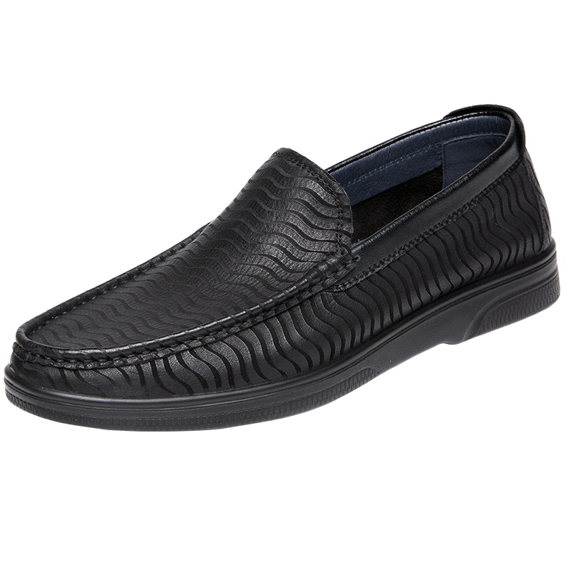 木林森男鞋2022冬季新款豆豆鞋男牛皮鞋套脚一脚蹬软底加绒保暖可选商务休闲鞋