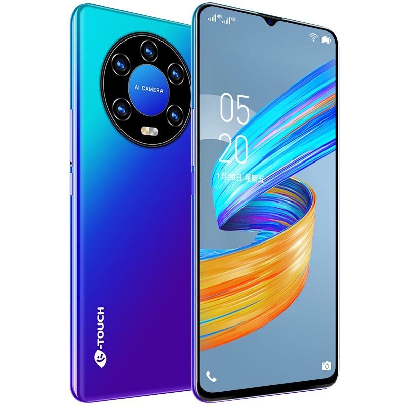 天语 K40 6.5英寸高清水滴屏 游戏拍照智能手机 侧键指纹 人脸识别全网通4G 极光蓝 8+256GB