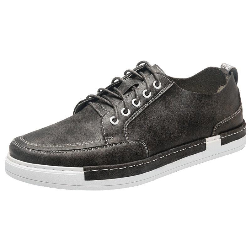 JEEP吉普 男鞋夏季英伦休闲皮鞋真皮板鞋韩版潮流百搭青年系带鞋子6335