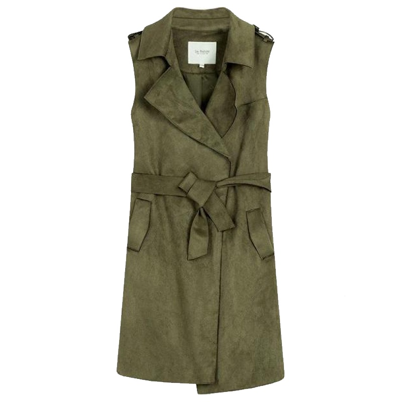 拉贝缇秋装风衣韩版休闲显瘦西装领中长款马甲式无袖外套60005920