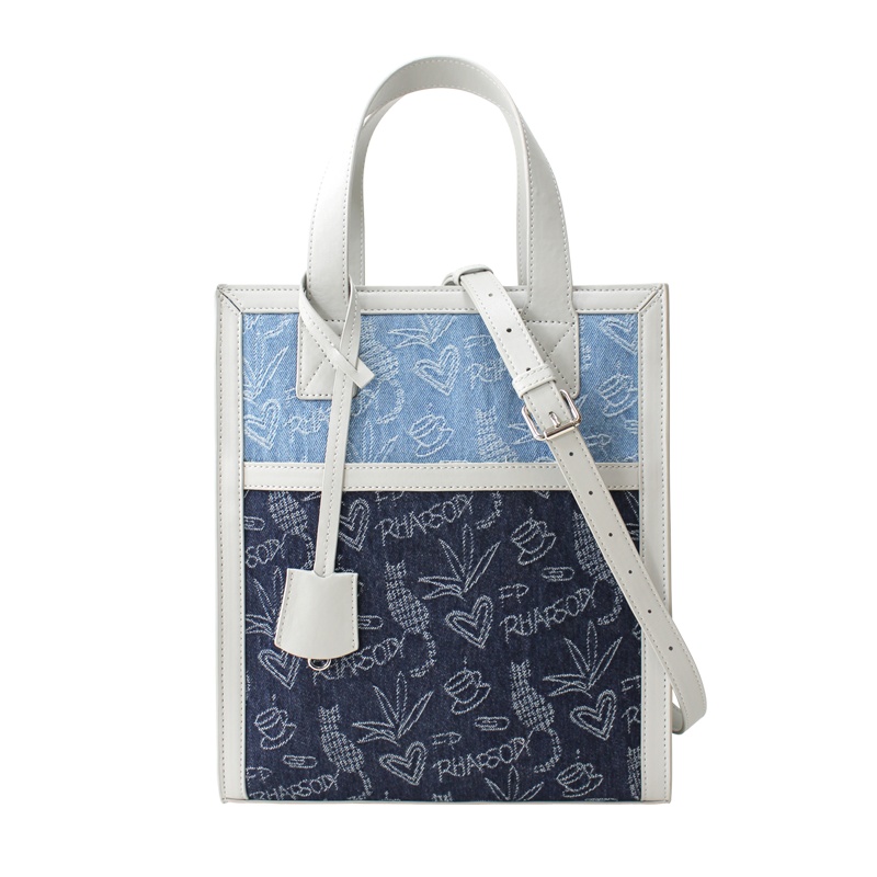 花间公主狂想曲2021新款潮文艺手提斜挎方包包牛仔布百搭撞色女包