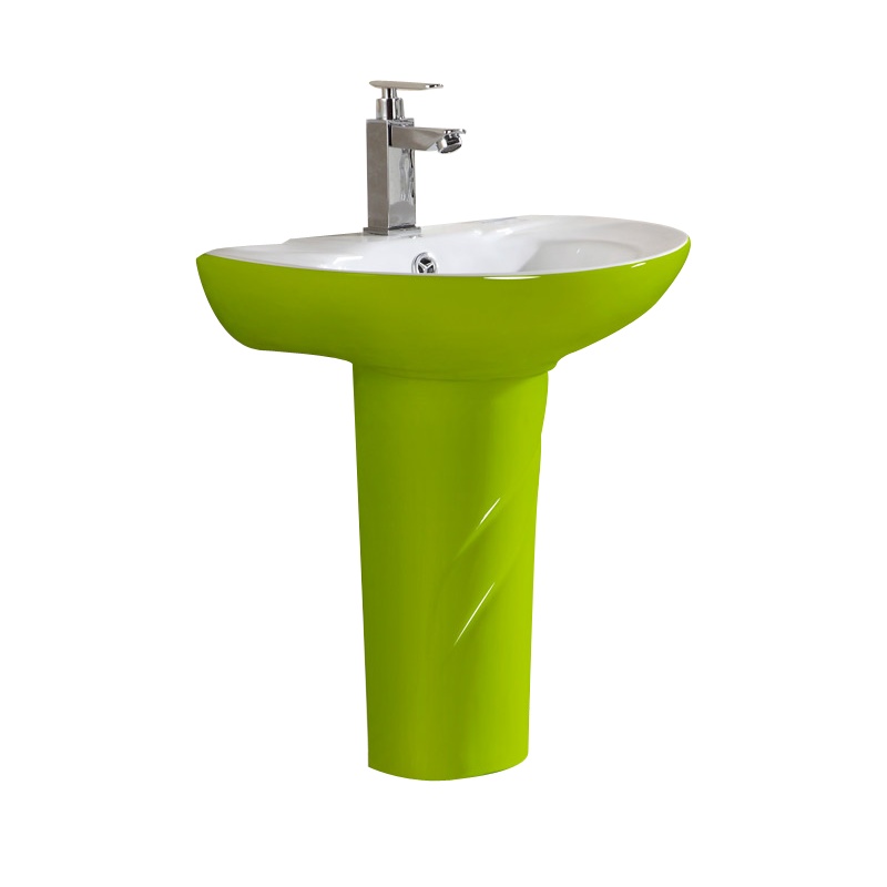 露泊雅卫浴 彩色儿童立柱盆 一体式陶瓷单孔洗手盆洗脸池