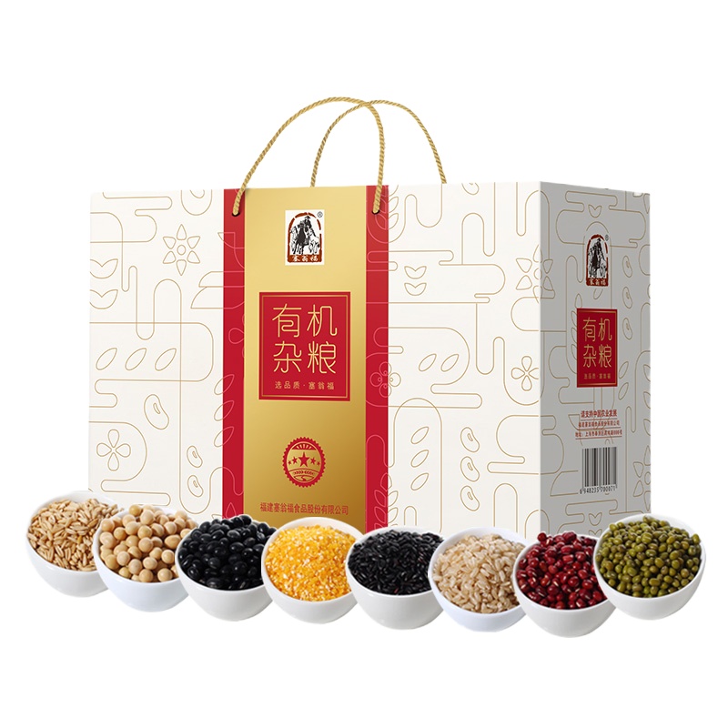 塞翁福 有机杂粮8盒装(红色)有机玉米渣有机红小豆有机黄豆有机燕麦米有机绿豆有机黑米有机黑豆有机糙米各400g