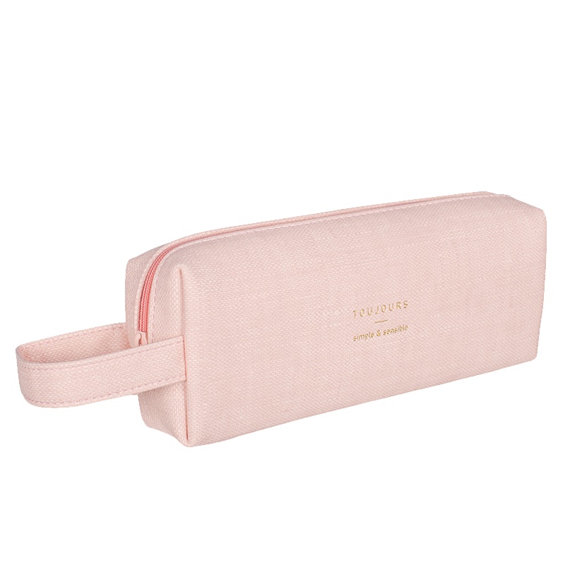 得力多功能笔袋创意简约帆布笔袋大容量放水学生铅笔包纯色可爱笔袋文具盒PU防水66825FEN