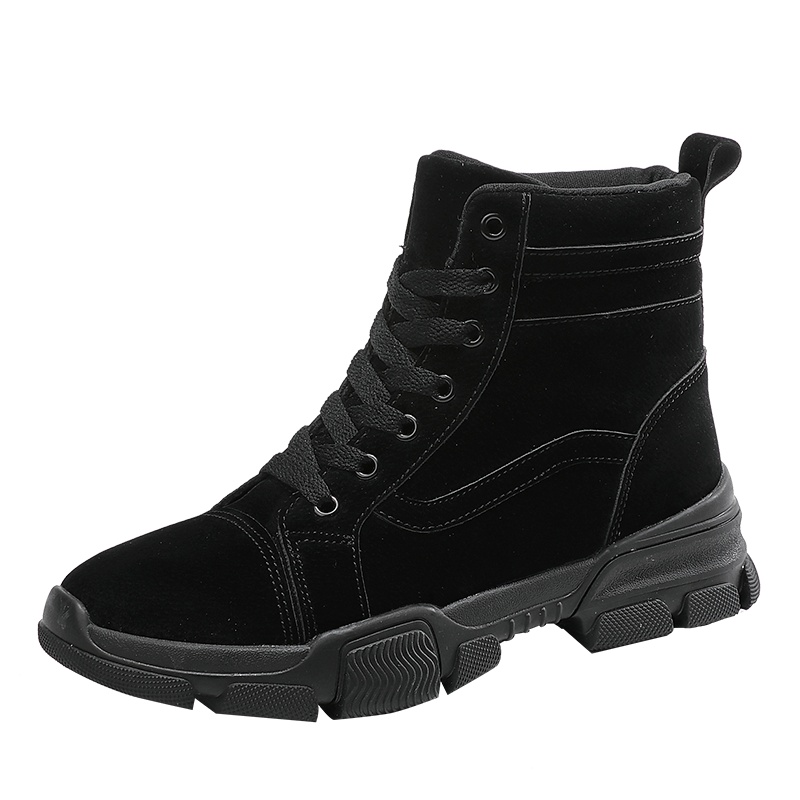 朴尼斯(Pounise)马丁靴女2019新款平底春秋单靴网红高帮棉鞋秋冬保暖百搭靴子单鞋休闲鞋 TF79-19031