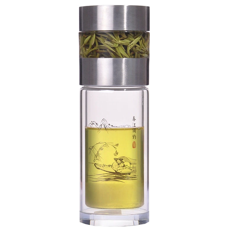 富光 茶水分离玻璃杯茶杯 双层创意带盖过滤玻璃茶杯(个)[CWFD]
