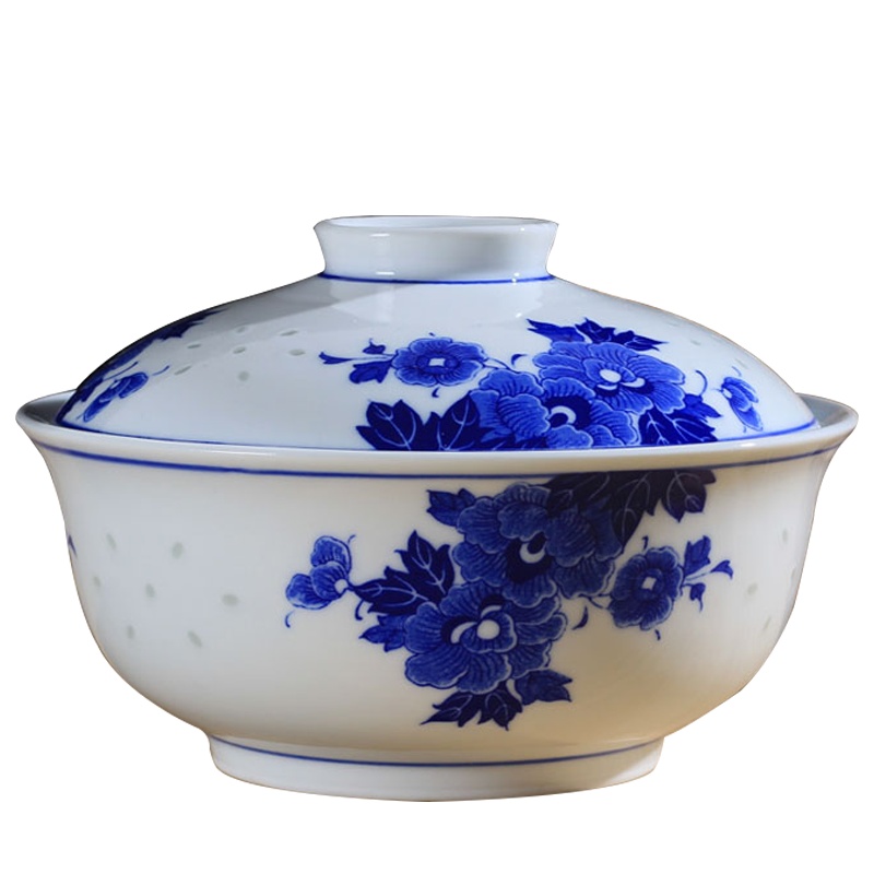 LICHEN 景德镇青花玲珑瓷器餐具 釉下彩陶瓷碗盘勺碟自由搭配 7英寸盖碗 一个