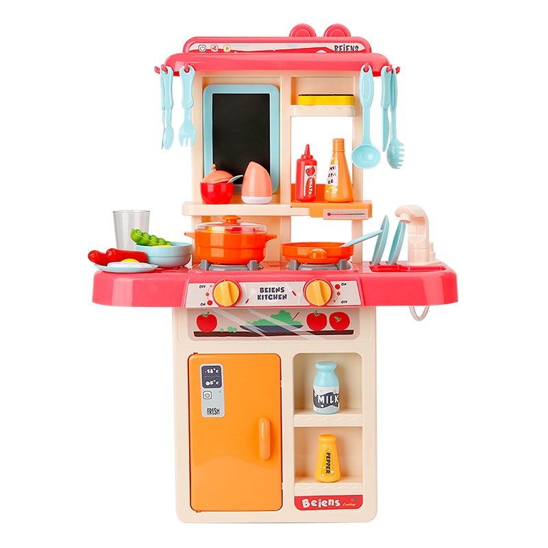 贝恩施儿童厨房玩具过家家套装仿真厨具做饭煮饭男女孩宝宝 时尚厨房(普通版)(粉色)136