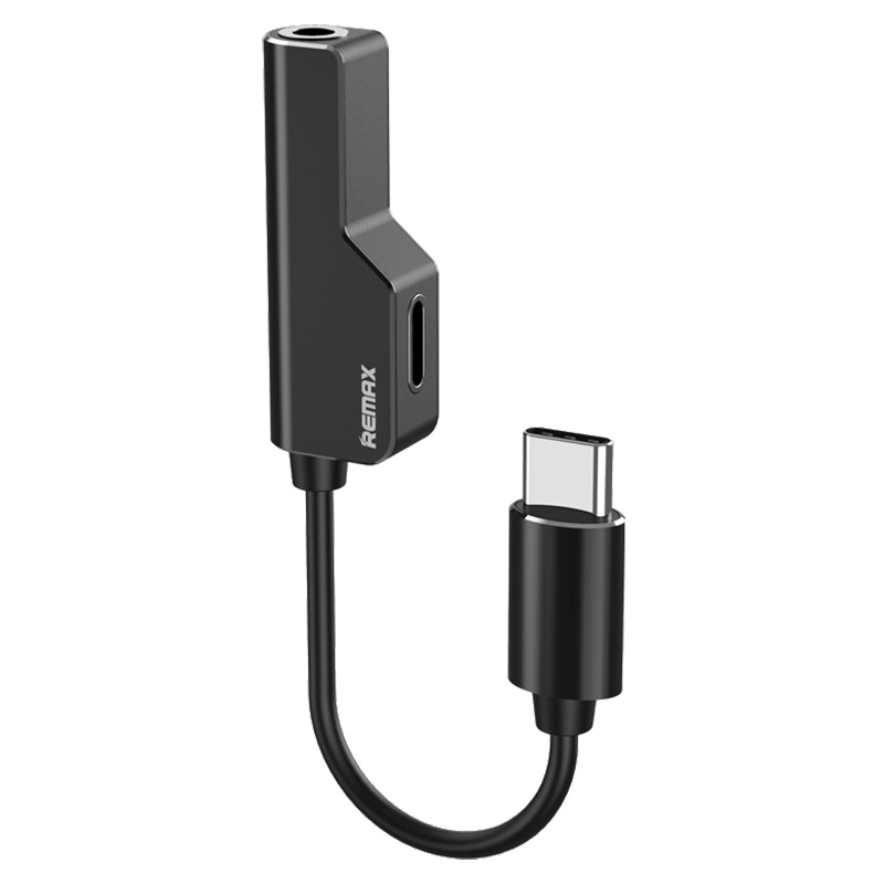 REMAX 乐享Type-C 安卓手机 音频转接线 适用小米 华为手机 充电 听歌 数据传输 黑色