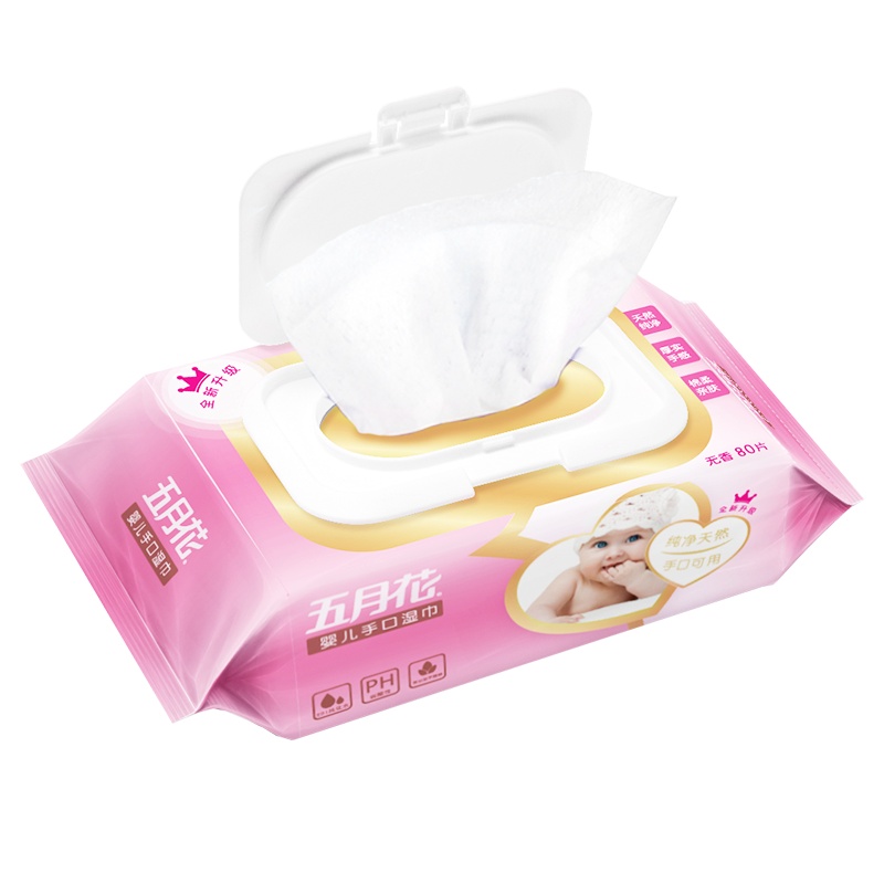 五月花 湿巾 婴儿纯水 80片/包*5包 纸新生手口专用婴幼儿宝宝湿纸巾大包装家用实惠装