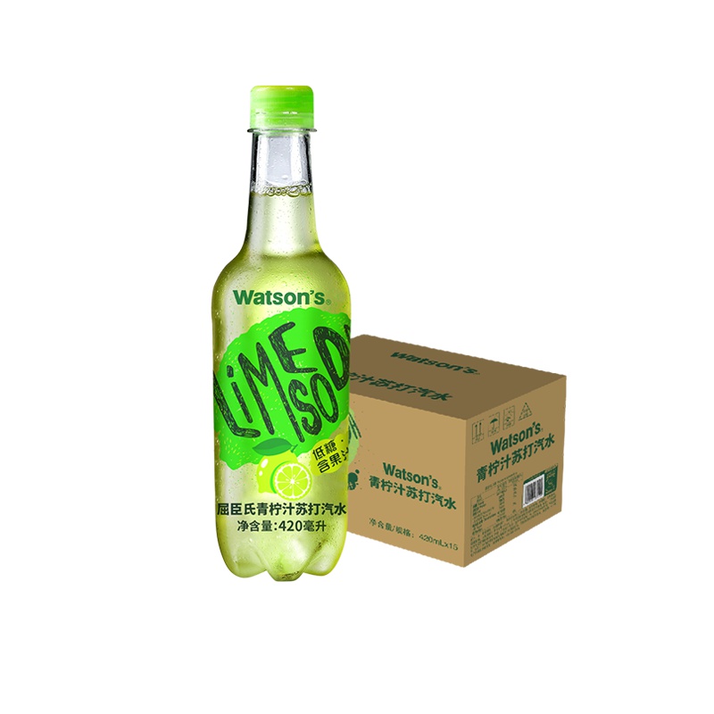 屈臣氏(Watsons)青柠汁苏打汽水 420ml*15瓶 整箱装