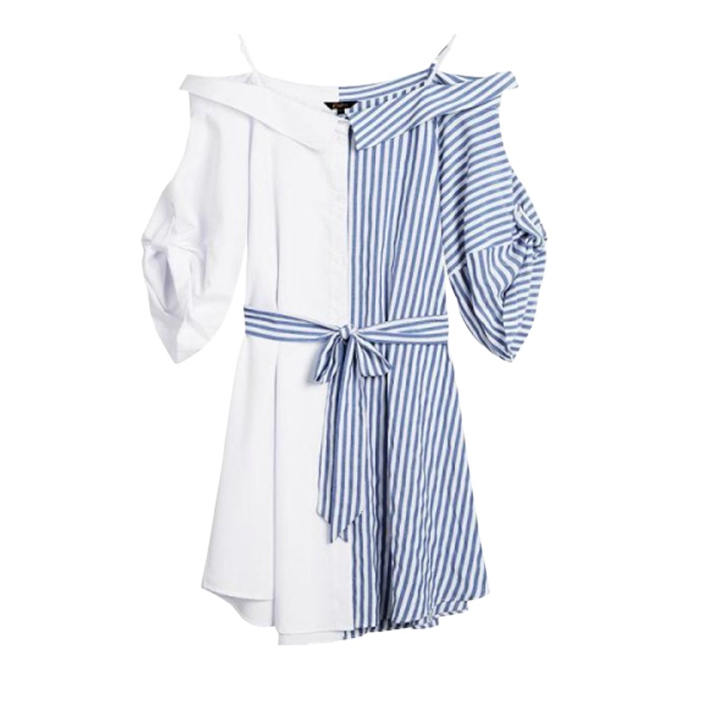 拉夏贝尔冷淡风连衣裙女神范气质夏季拼接中长款条纹_735 S 条纹混色