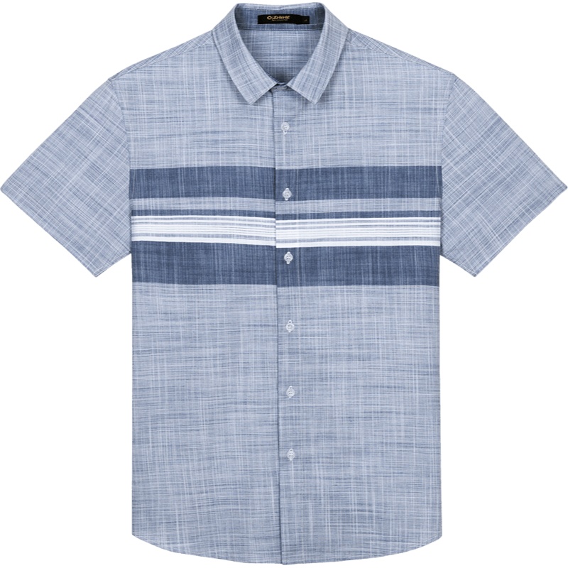 千纸鹤男装纯棉短袖衬衫2020春夏新款男士条纹休闲半袖衬衣10295