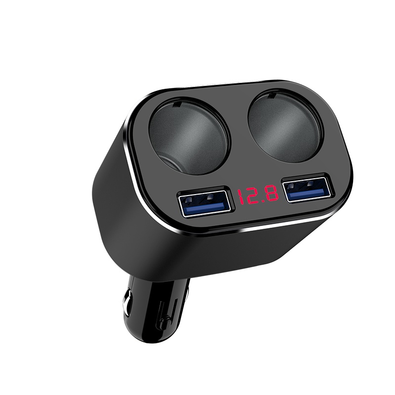 沿途（YANTU）车载充电器一拖二双USB转接口多功能手机快充带电压监测 升级款L01【黑色】