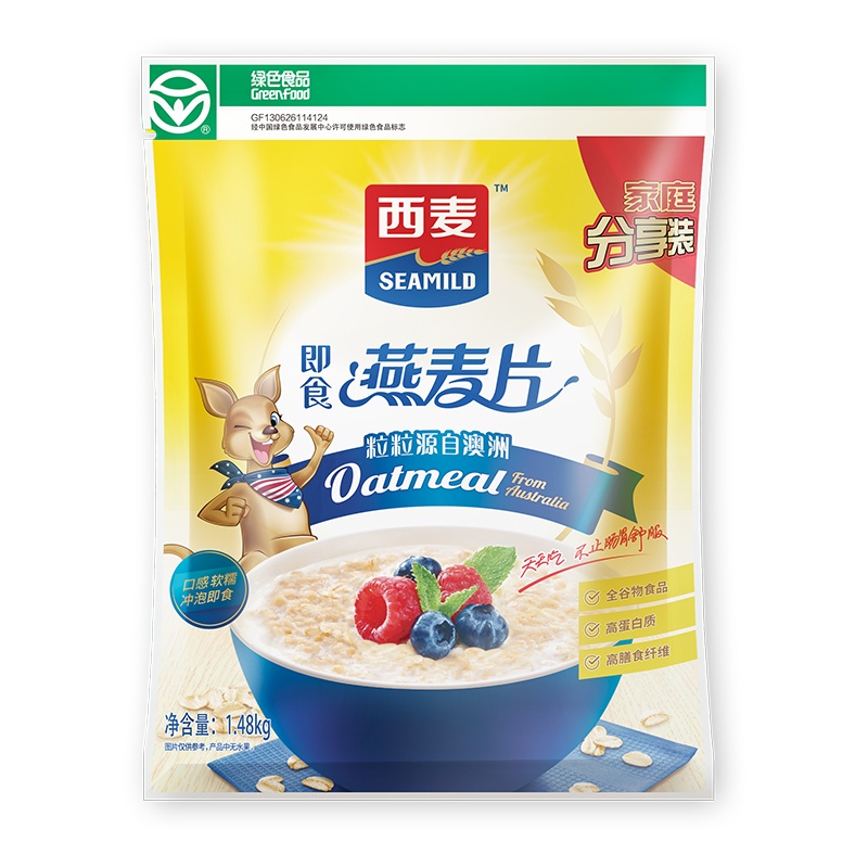 西麦纯燕麦片1480g袋装即食免煮无蔗糖营养谷物早餐家庭实惠分享装