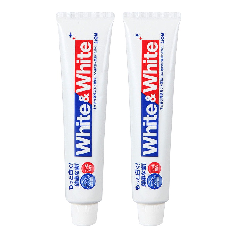 狮王(Lion) 日本进口white&white牙膏牙刷去烟渍洁净去牙结石清新口气 薄荷味 150g 两支装