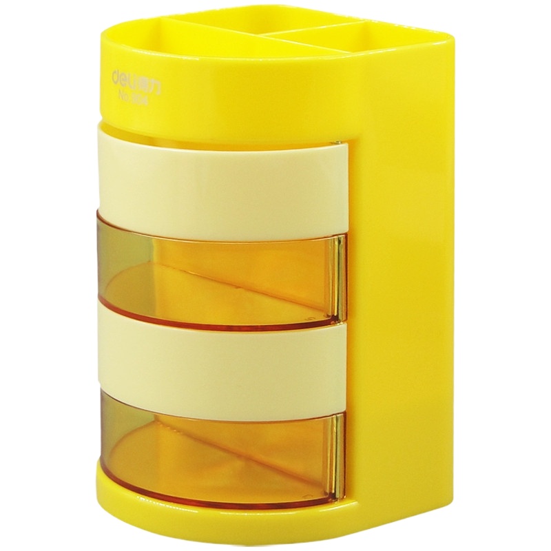 得力(deli)904 创意时尚多功能笔筒圆形笔筒桌面笔桶收纳盒办公文具用品 颜色随机宁选