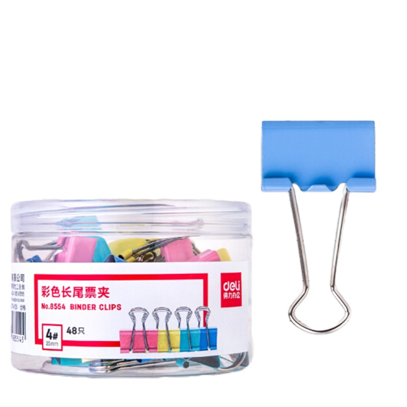 得力 YC 8554彩色长尾票夹25mm筒装(混)(48只/筒)