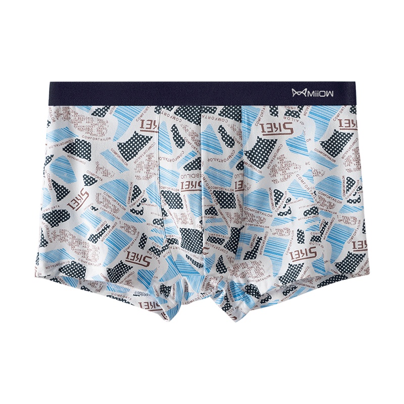 猫人男士内裤3条装男平角裤印花潮透气宽松四角青少年内裤