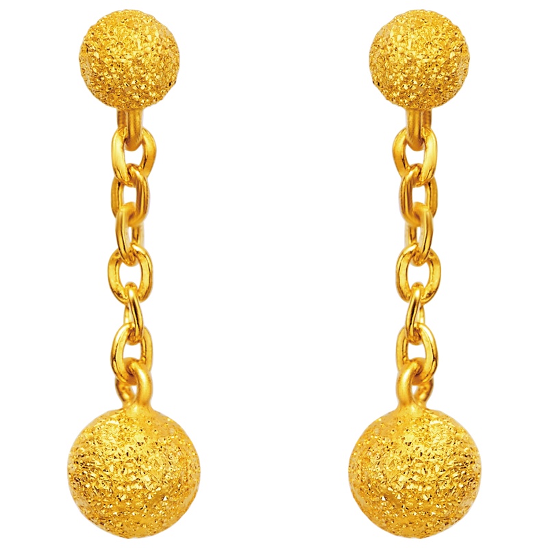 周大福精致光沙球足金金饰品耳环（工费:48计价）F21996