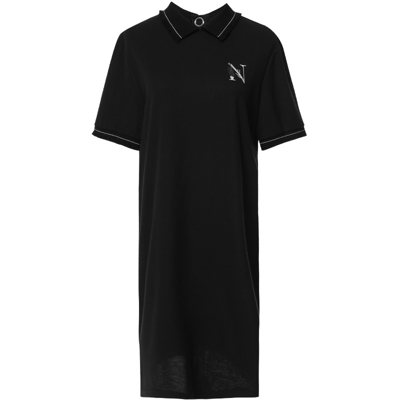 欧昵雪夏季休闲Polo领绣花显瘦直筒连衣裙女宽松T恤裙子