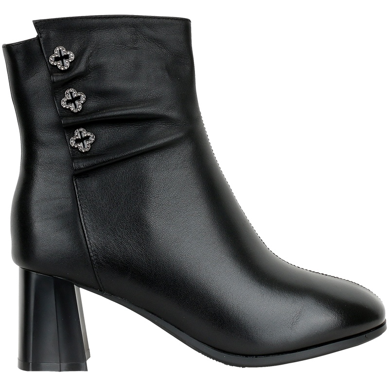 名人传 [牛皮]女短靴冬中跟粗跟真皮侧拉链女靴复古方头女靴侧拉链