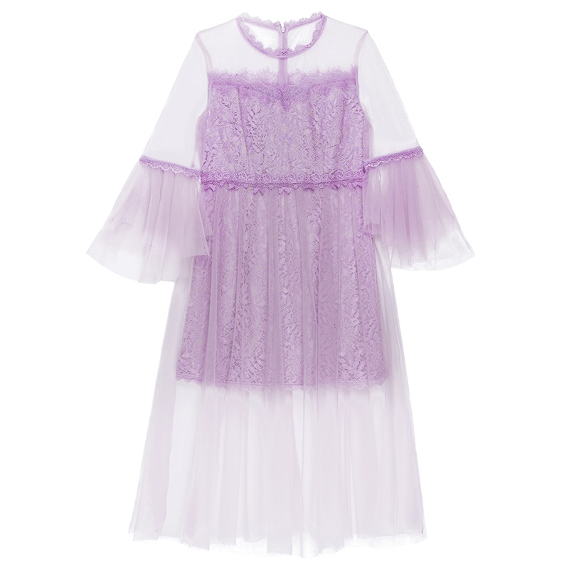 马克华菲女装2019夏纱连衣裙喇叭袖超仙的连衣裙商场直