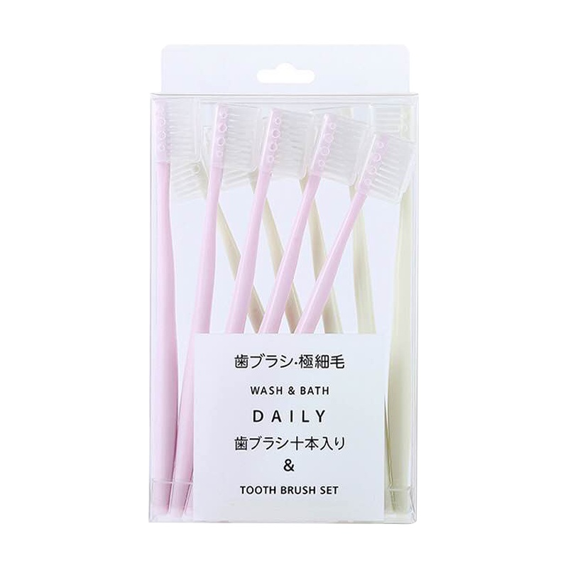 开优米(Kiuimi)牙刷软毛小头儿童家用男女牙刷带壳日系孕婴童牙刷指套牙刷家庭装组合10支装 粉黄组合