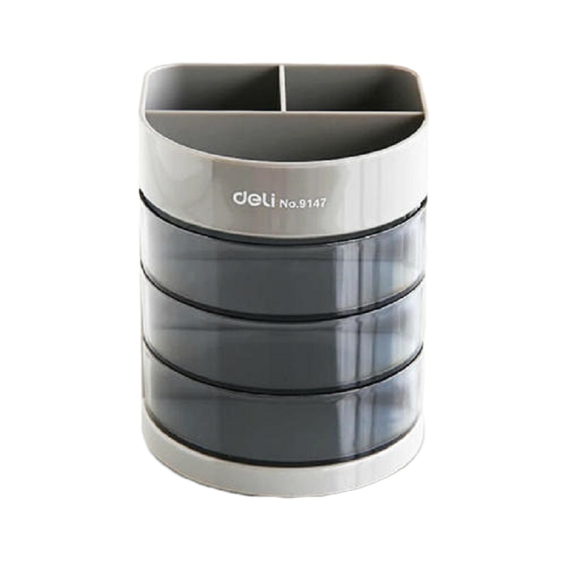 得力9147笔筒 办公商务塑料/创意收纳/三层多功能笔筒( 83mm*83mm*102mm)