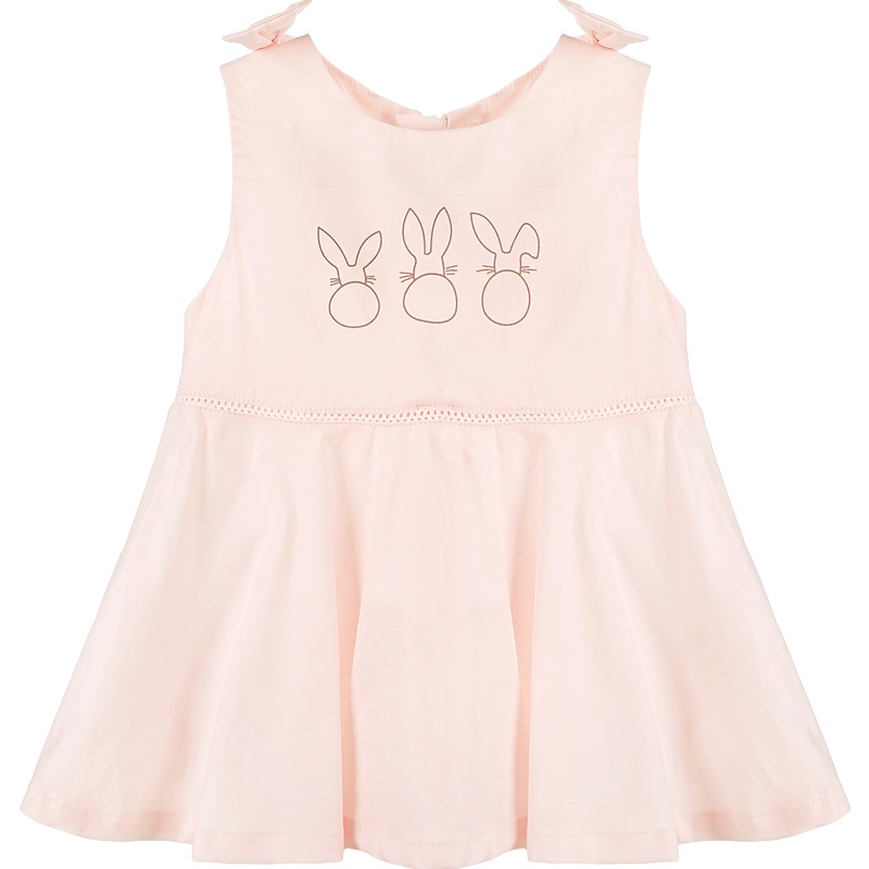 婴姿坊女童夏季蝴蝶结肩膀无袖大裙摆淑女连衣裙6月-5岁66-120码