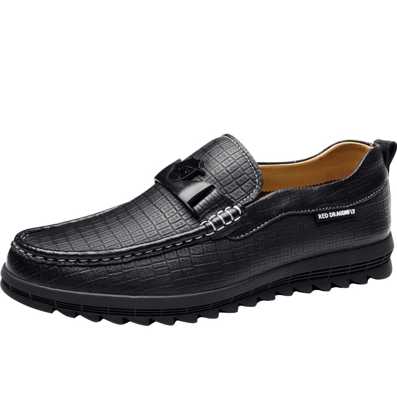红蜻蜓男鞋2020春季新款头层牛皮高档鳄鱼纹舒适套脚商务休闲皮鞋