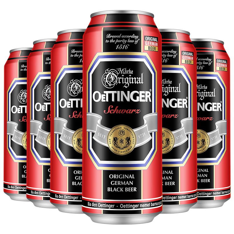 德国原装进口 奥丁格(OETTINGER)黑啤酒500ML*6罐 (六罐装)